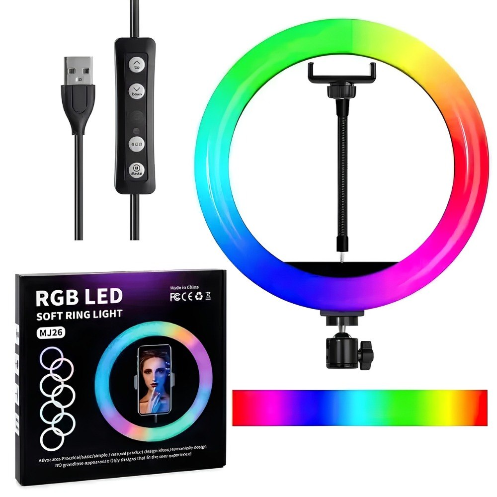 Aro de Luz LED RGB 26cm con Trípode — Modelo MJ26