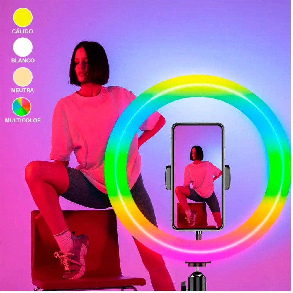 Aro de Luz LED RGB 26cm con Trípode — Modelo MJ26